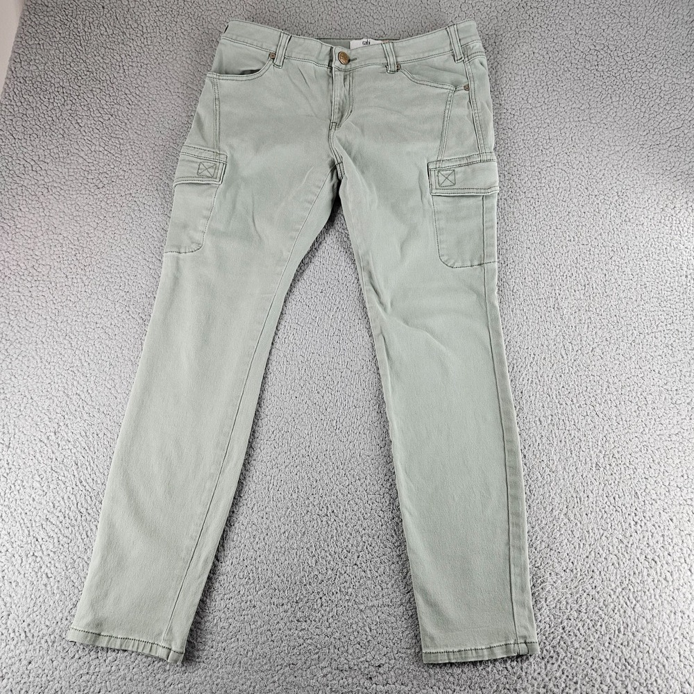 Cabi Cargo Jeans Womens 12 Green Stretch Denim Mid Rise Slim Fit